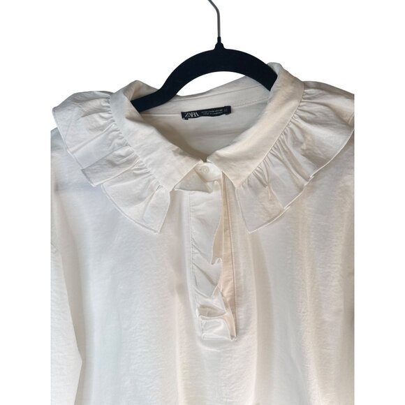 2/$30 ZARA Medium Ruffle Collar Long Sleeve Blouse White - Picture 7 of 15
